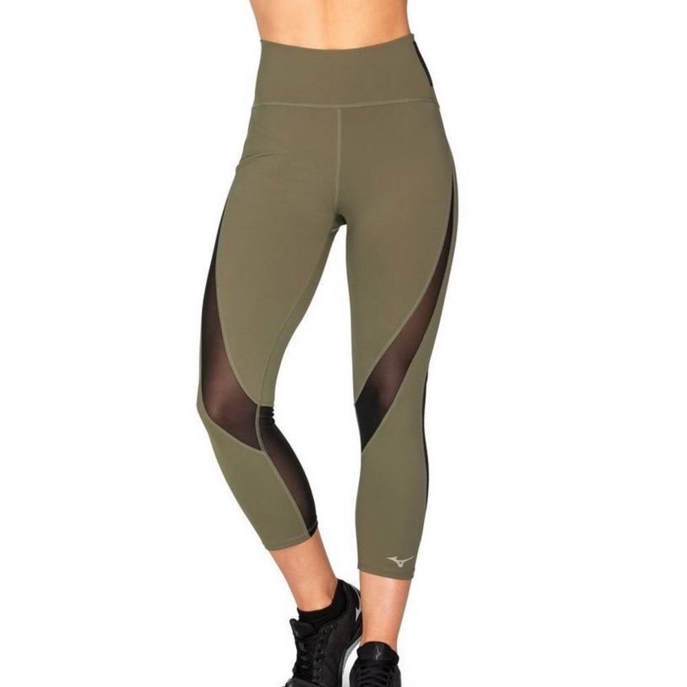 New Women’s Mizuno Ronda Rousey Primal 3/4 Tight Leggings Small Green Black